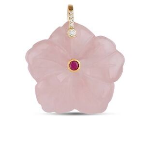 Rose Quartz Floral Pendant with Carnelian Accent - Women Jewelry